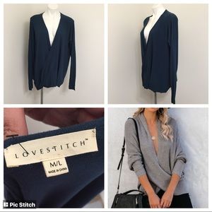 LOVESTITCH LOVE STITCH Glow Up Cross Front Sweater Teal Blue Wrap Sweater MED LG